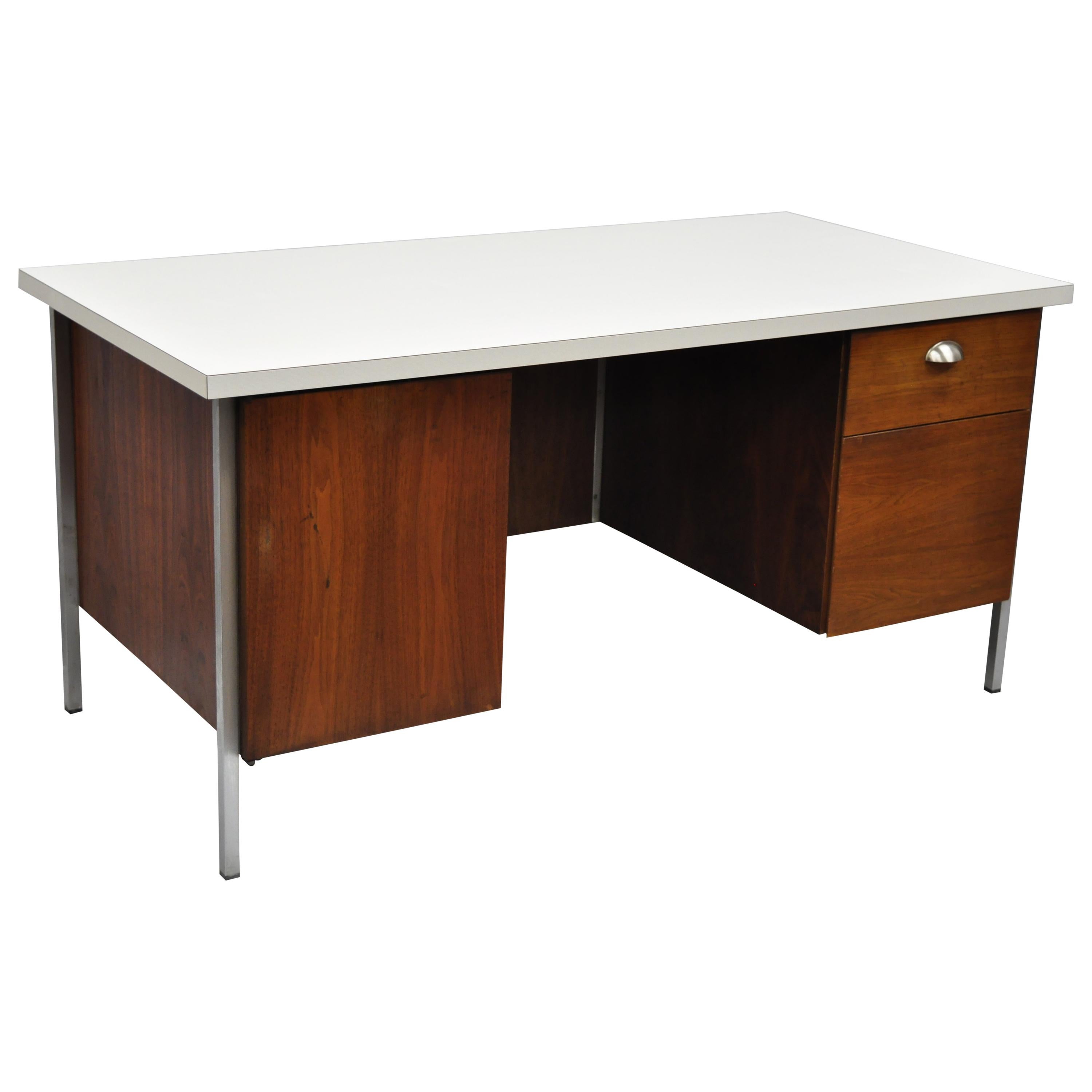 Florence Knoll Walnut Executive Desk with Laminate Top