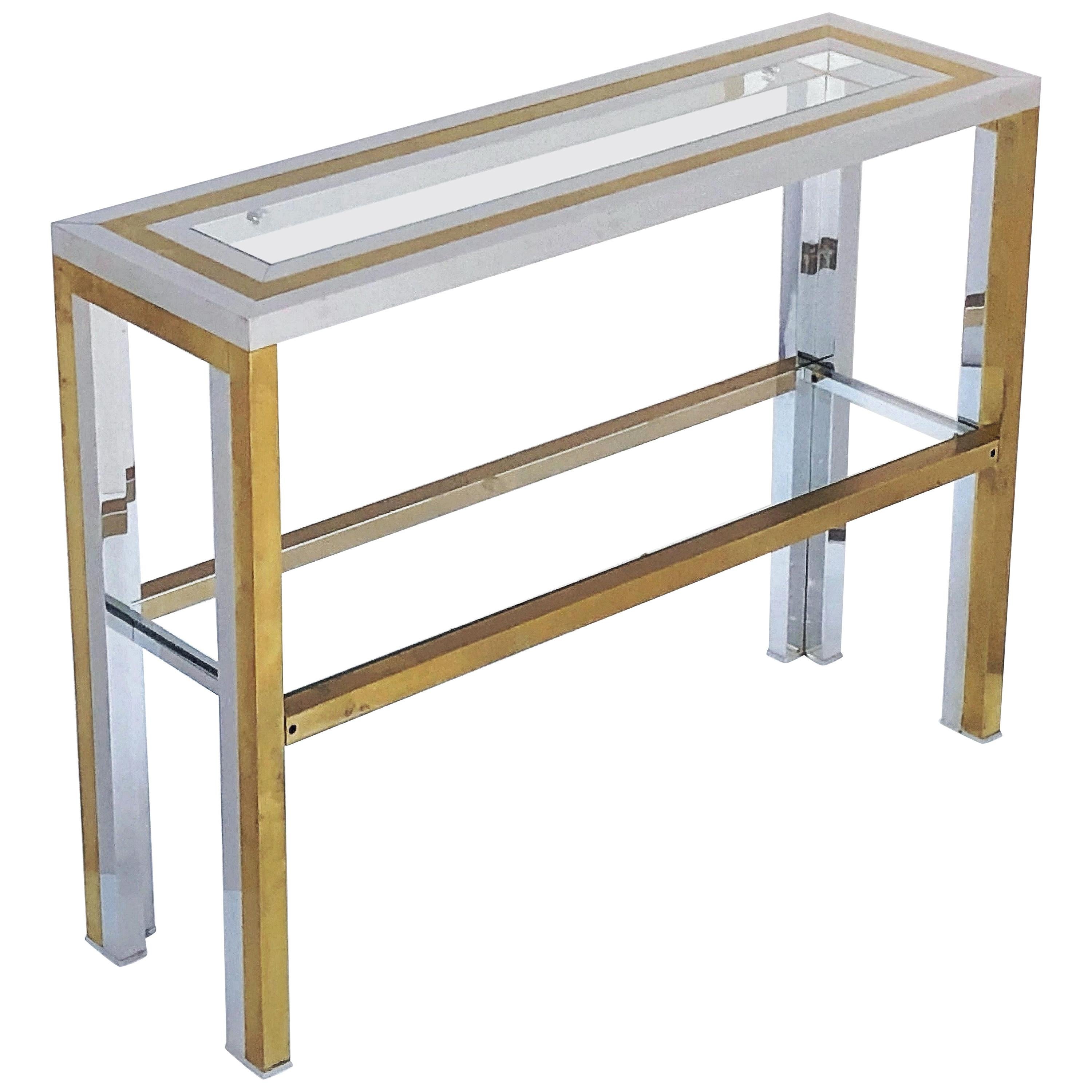 Italian Console Table of Brass, Chrome, and Glass by Renato Zevi