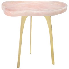 Gigante Rose Quartz Table with Brass Base by Anna New York