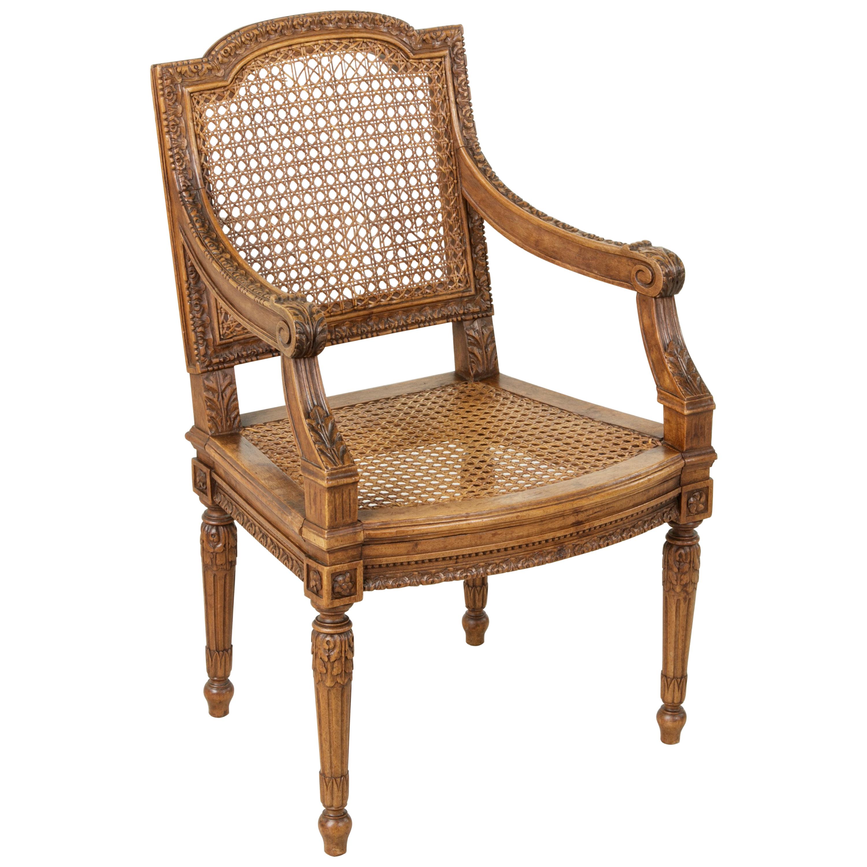 Mid-19th Century French Louis XVI Style Hand Carved Walnut Child's Armchair