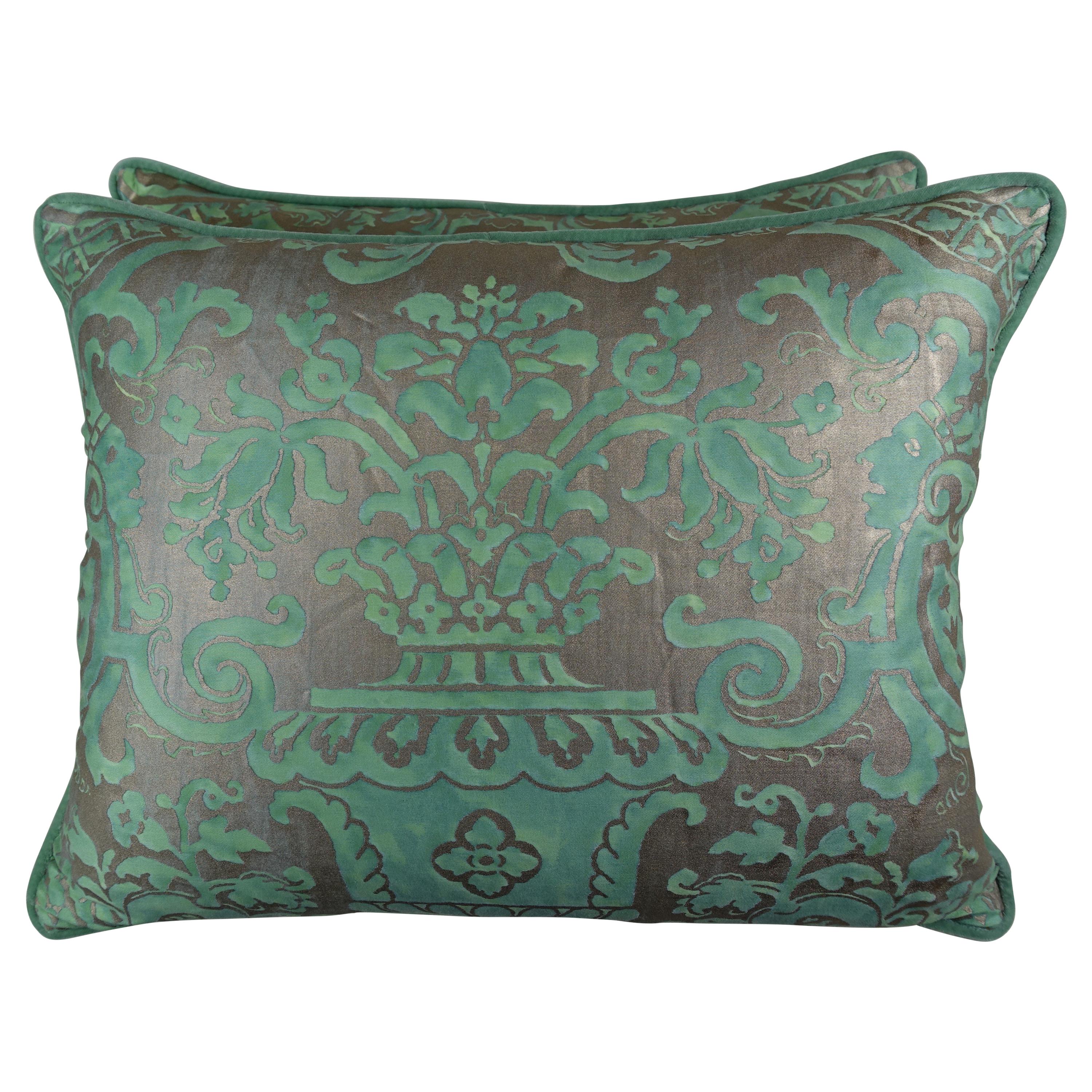 Peacock Green Fortuny Pillows, a Pair