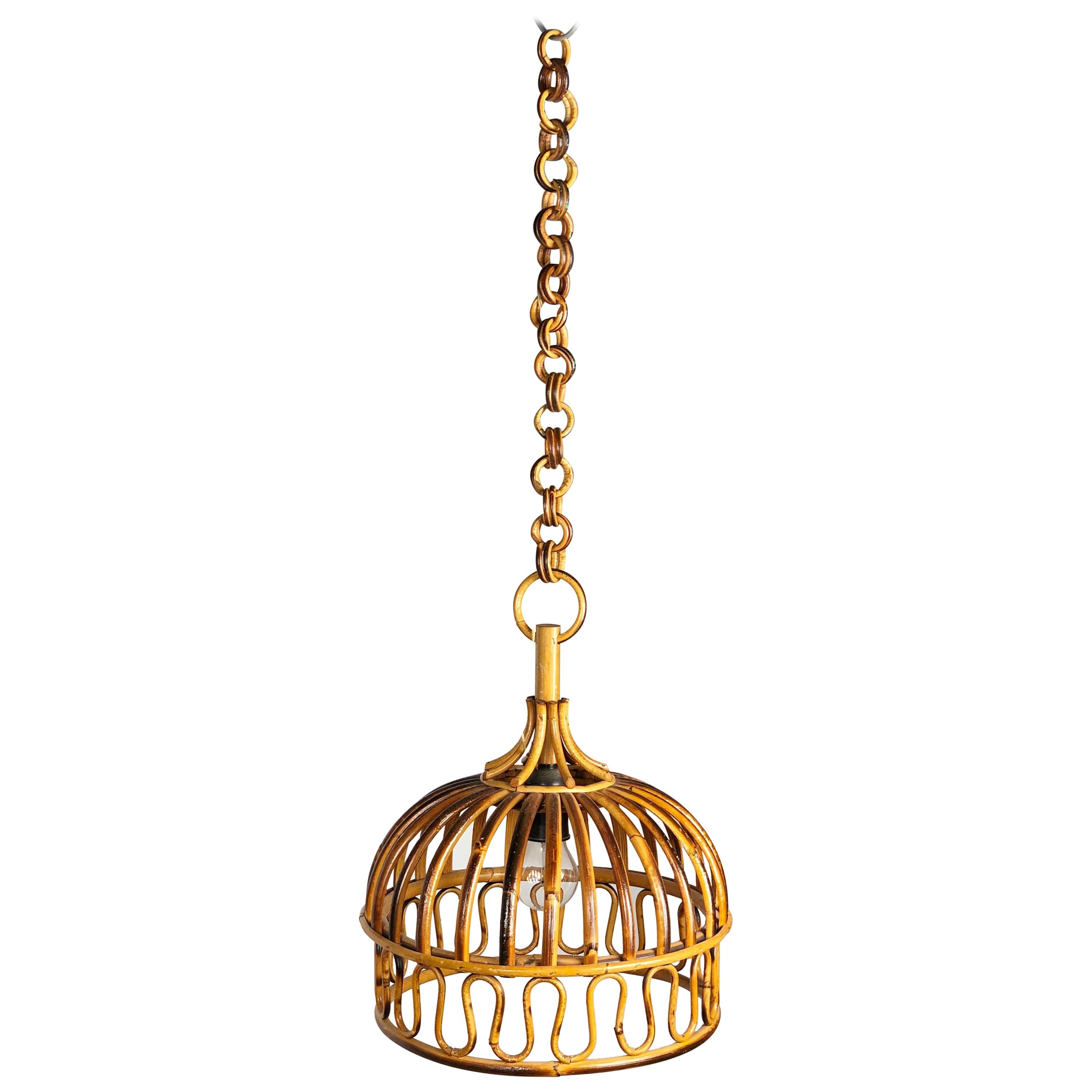 Franco Albini, Rattan Bell Shaped Pendant, French Riviera Style, Italy, 1960s