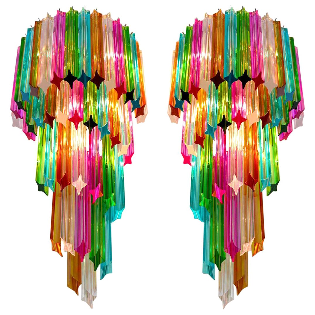 Pair of Italian Sconces Venini Style 41 Multi-Color Quadriedri, Murano, 1980s