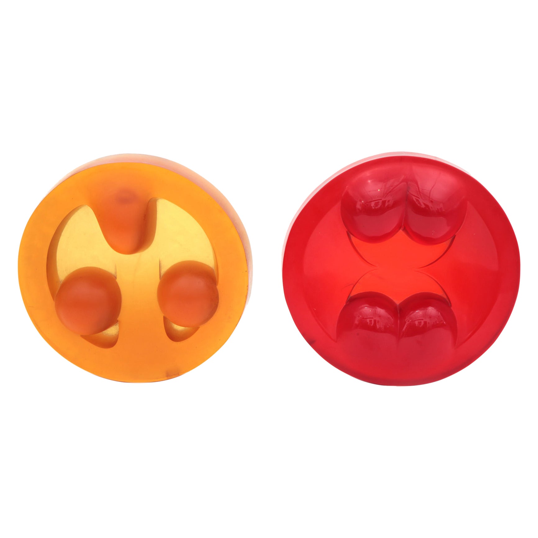 Orange & Red Resin Wall Sculptures by Takeshi Kawashima For Sale