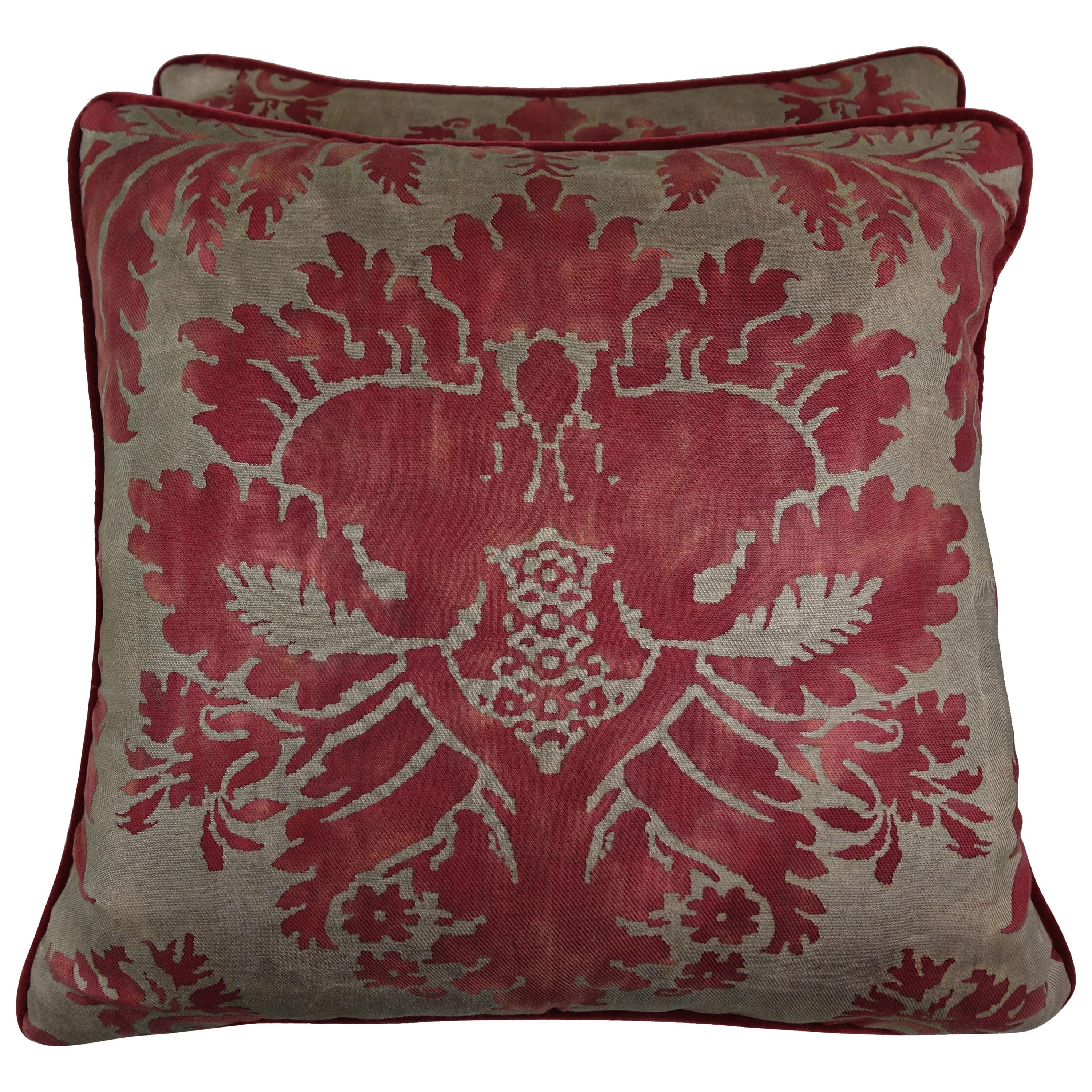 Glicine Patterned Red and Gold Fortuny Pillows, a Pair