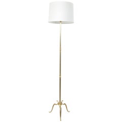 Mid-20th Century French Brass Floor Lamp with Shade and Foot Switch