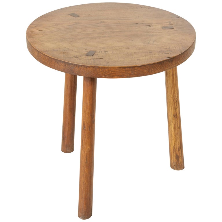 Mid 20th Century French Artisan Made Three Legged Oak Side Table Or End