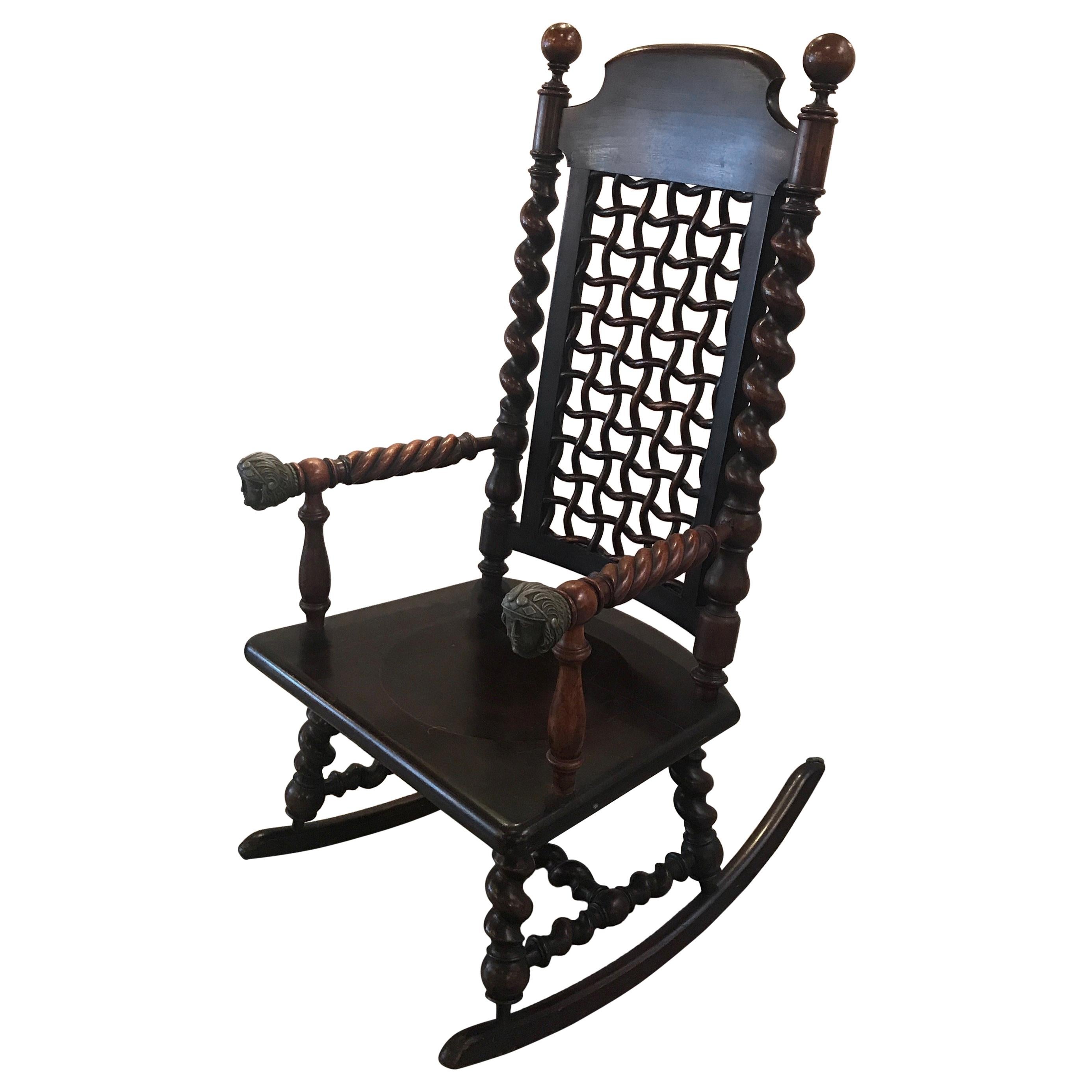 Merklen Brothers Moorish Fretwork 19th Century Walnut Rocking Chair