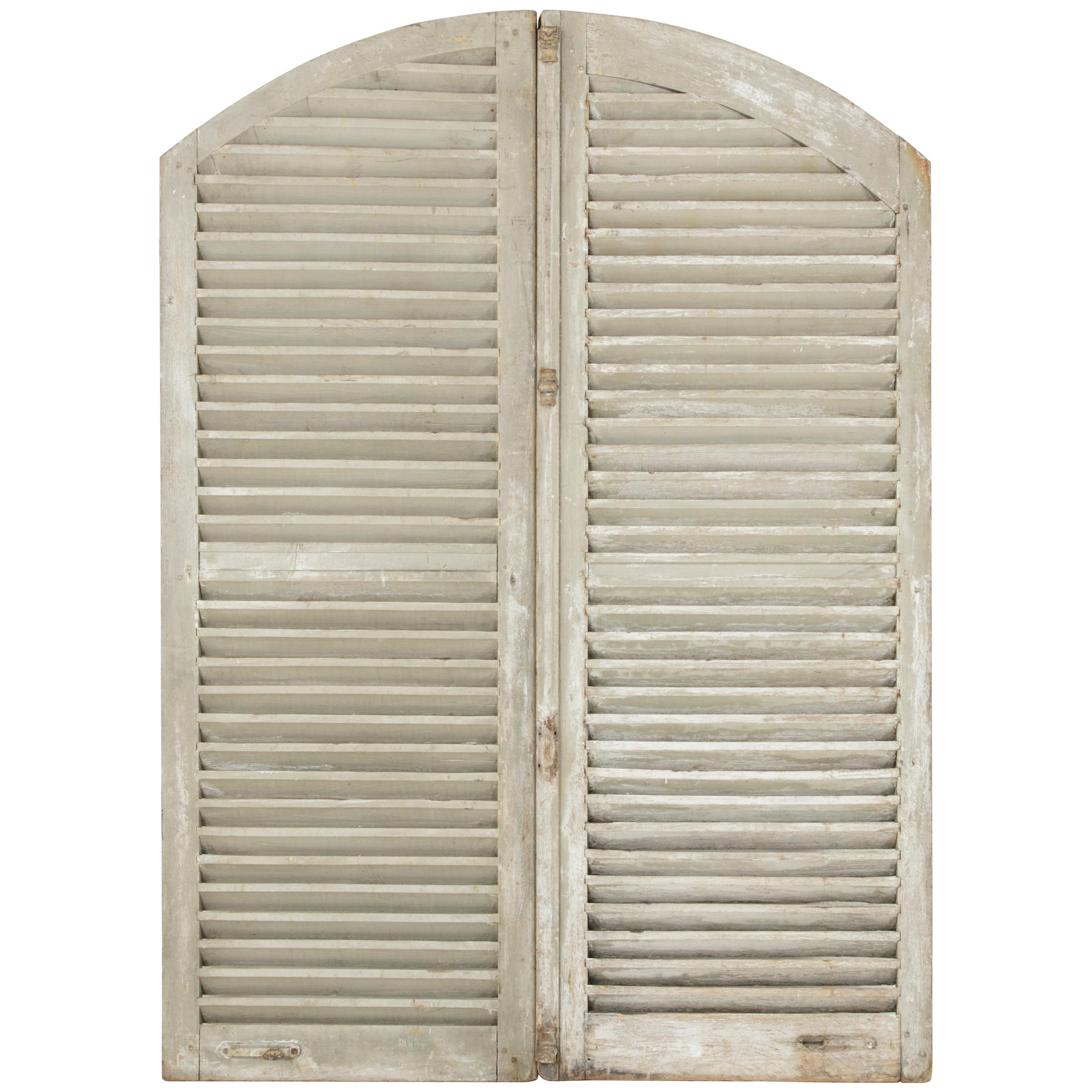 Pair of Early 20th Century Tall French Shutters with Arched Top, Headboard