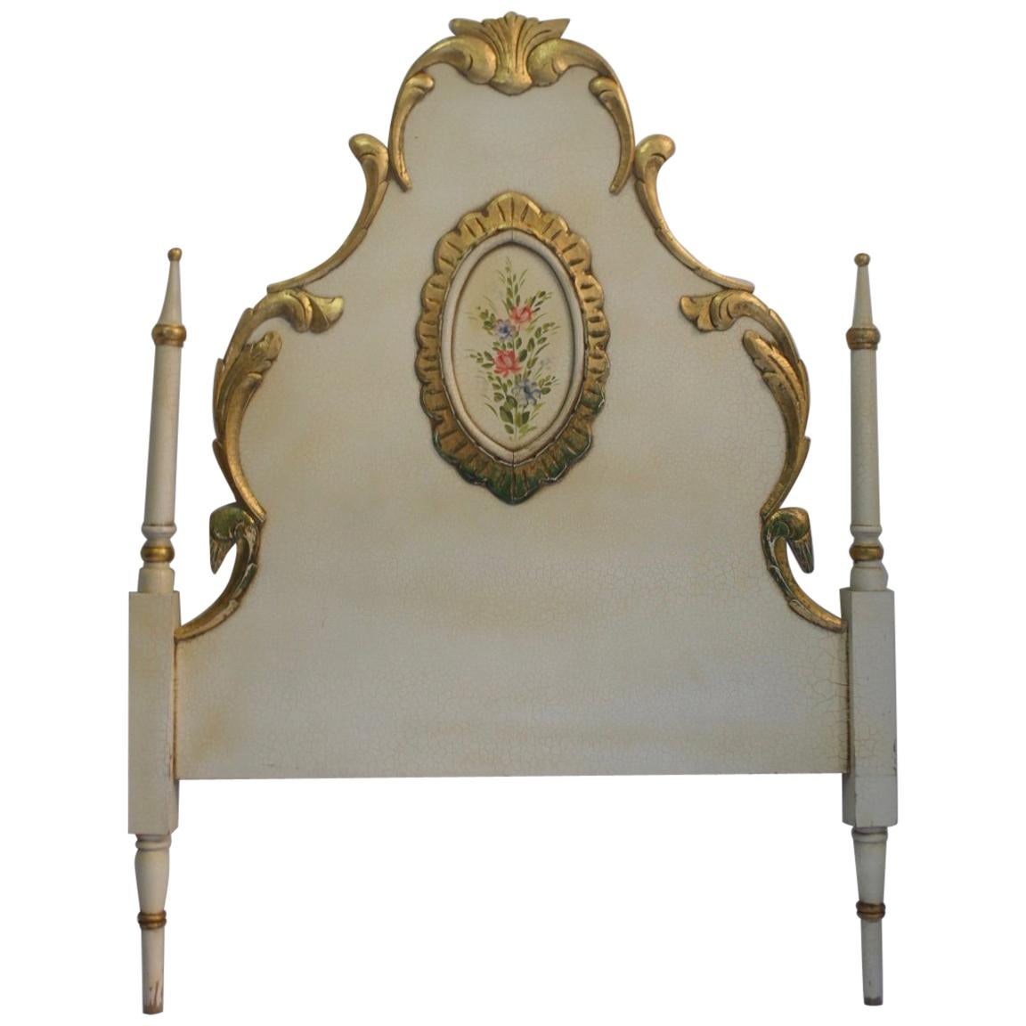 Early 20th Louis XV Polychromed Wood Single Bed Headboard For Sale