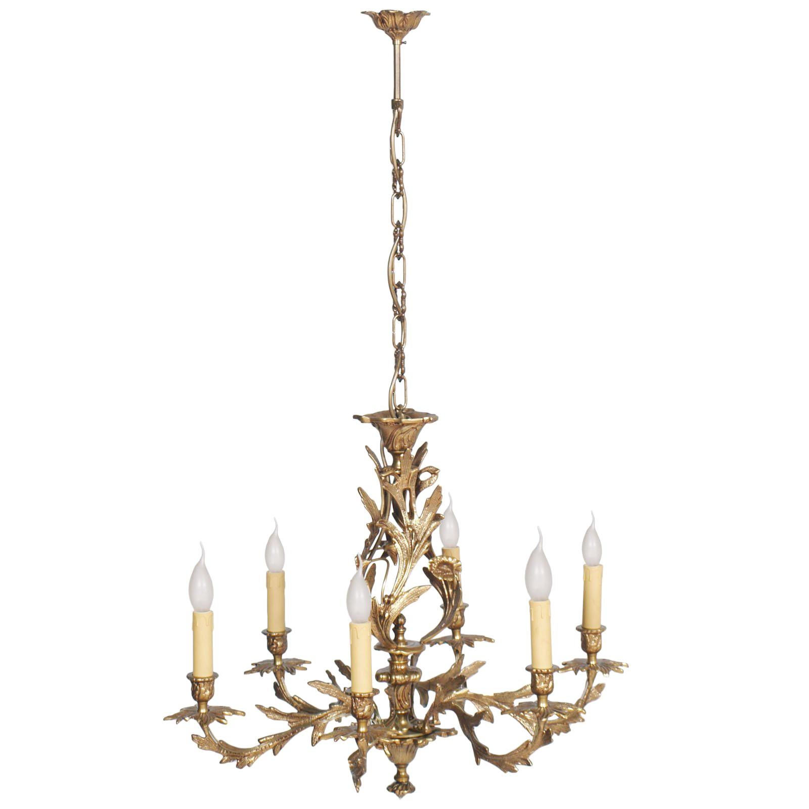 Antique Very Heavy Chandelier from a Old Candlestick, Gilded Bronze, Six Lights