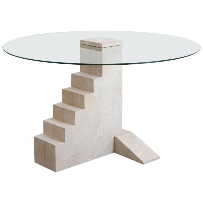 Round Staircase Table, French Limestone, Hand-Sculpted, Rooms