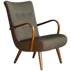 Danish Lounge Chair with Open Curved Armrests in the Style of Marco Zanuso