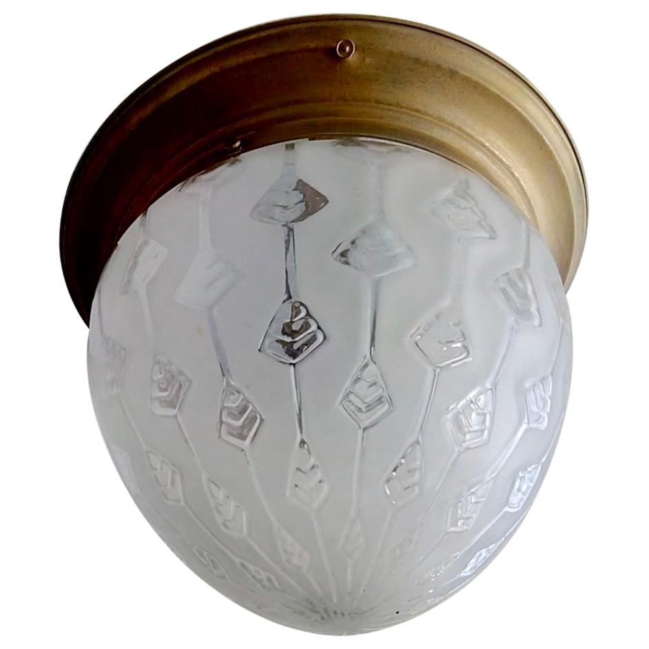1940s Art Deco Flush Mount with Carved Frosted Glass