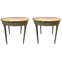 Pair of Large Painted Bronze Mounted Marble-Top Bouilliotte or Centre Tables