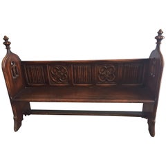 Antique Gothic Churce Pew with Hand Carved Details