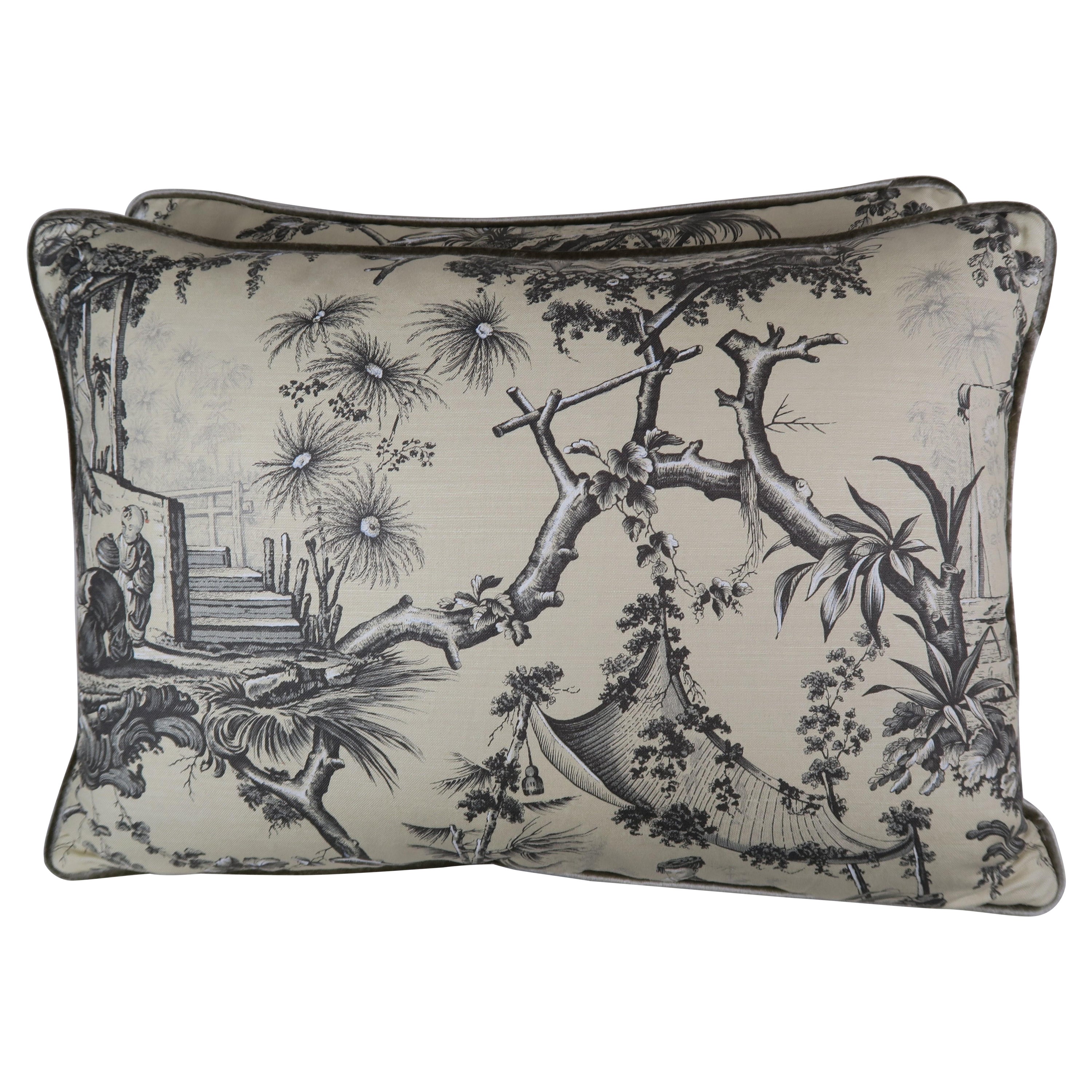 Pair of Chinoiserie Style Printed Pillows