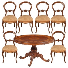 Retro Baroque Sorrento Round Table & Chairs, in Walnut Inlaid & Carved, Wax Polished