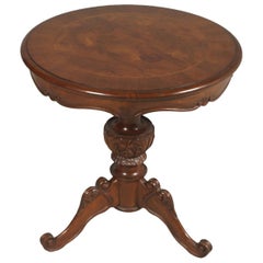 Italian 1920s Baroque Round Coffee Table Burl Walnut, Carved Walnut Wax-Polished