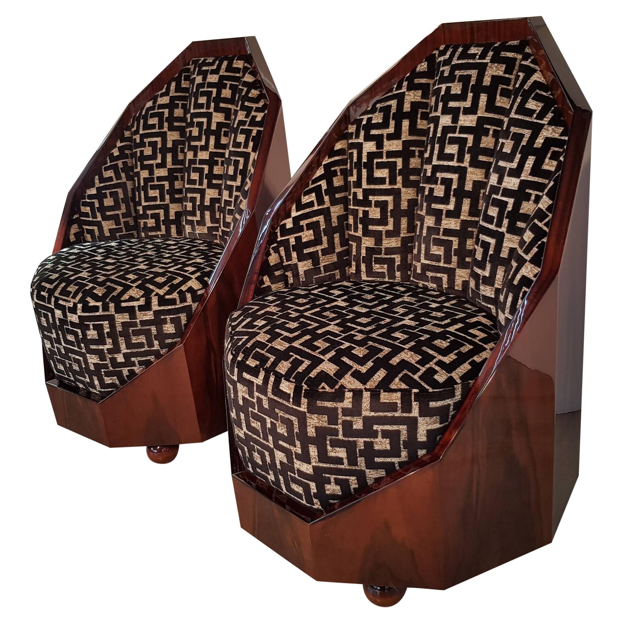 Pair of French Art Deco Walnut Armchairs with 3-D Textile For Sale