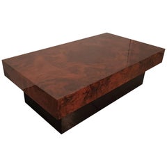 Italian Burl Walnut Mid-Century Modern Coffee Table in Style of Willy Rizzo