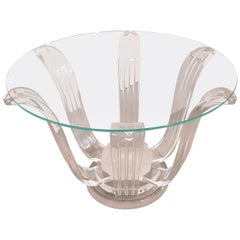 French Tulip Shape Lucite and Glass Dining or Center Table with Curved Legs
