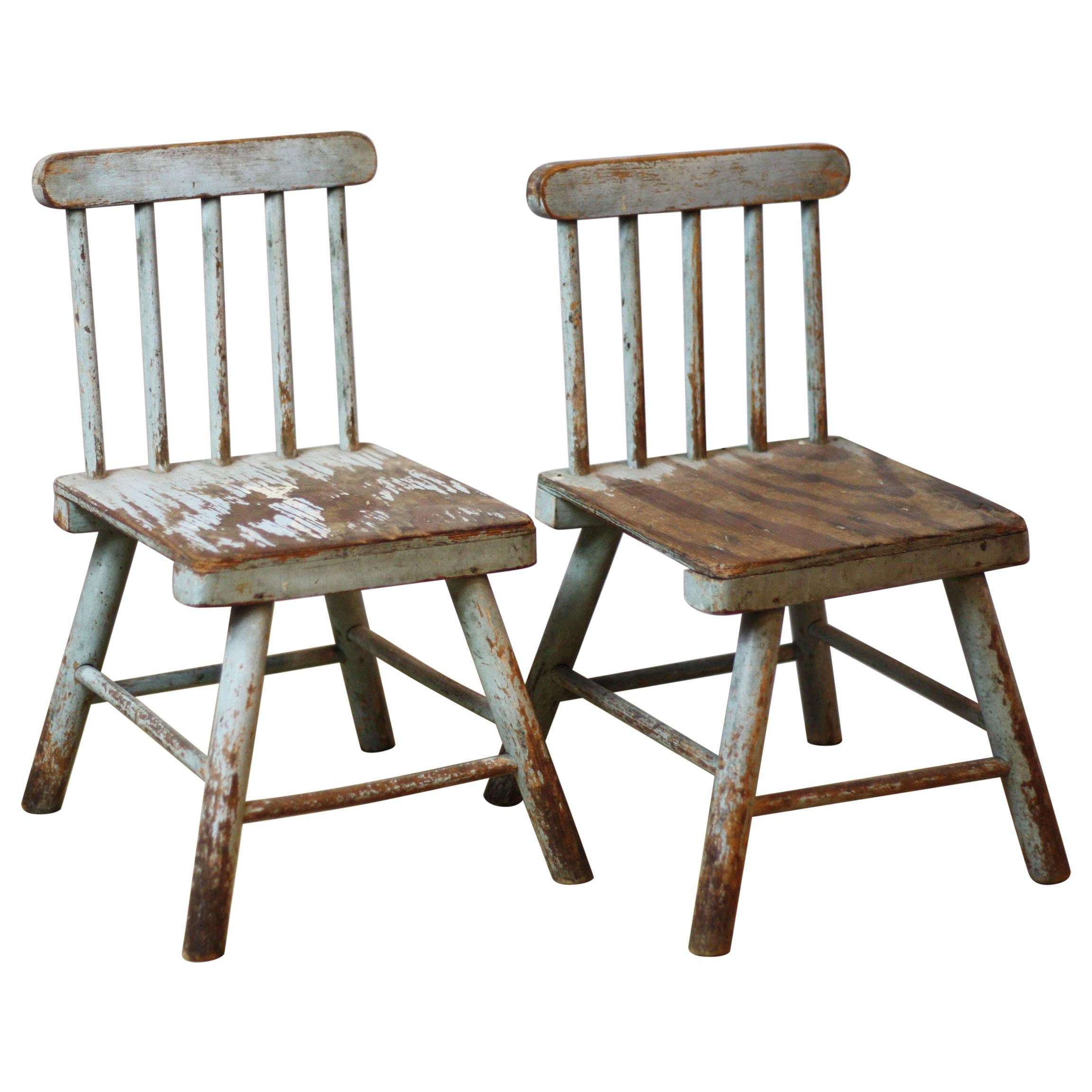 Pair of English wooden Folk Art Chairs For Sale