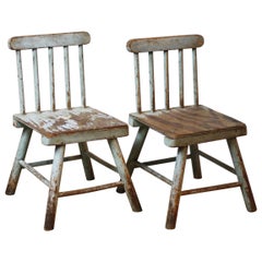 Antique Pair of English wooden Folk Art Chairs