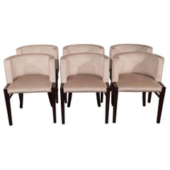 Set of 6 Hungarian Art Deco Upholstered Dining Room Chairs on Dark Walnut Legs