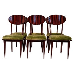 Set of 8 Italian Midcentury Chairs with Macassar Wood and Green Velvet