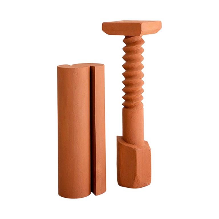 Set of 2 Terracotta Pedestals, Hand Sculpted, Rooms