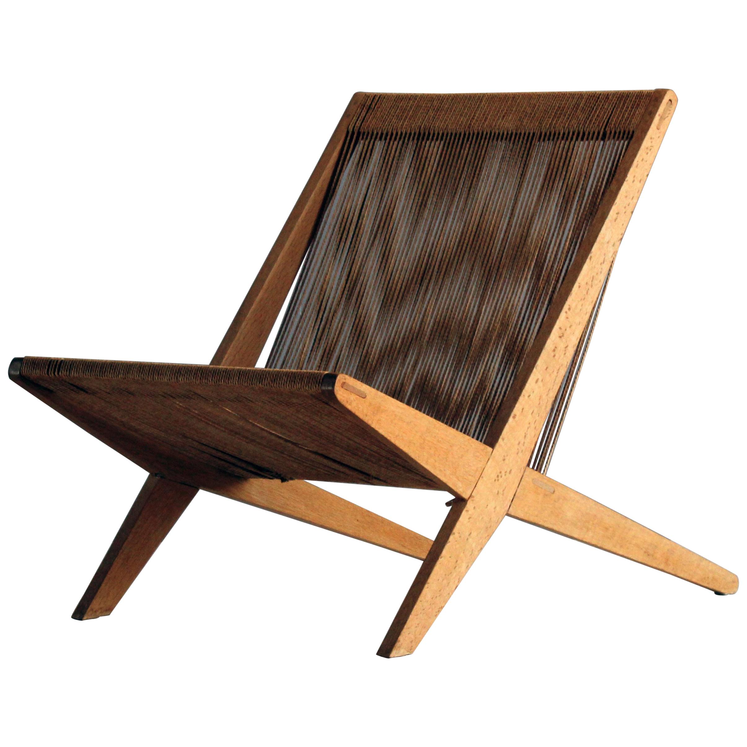 Poul Kjaerholm & Jørgen Høj (Attribution) Lounge Chair, Oak, Rope, Denmark 1950s
