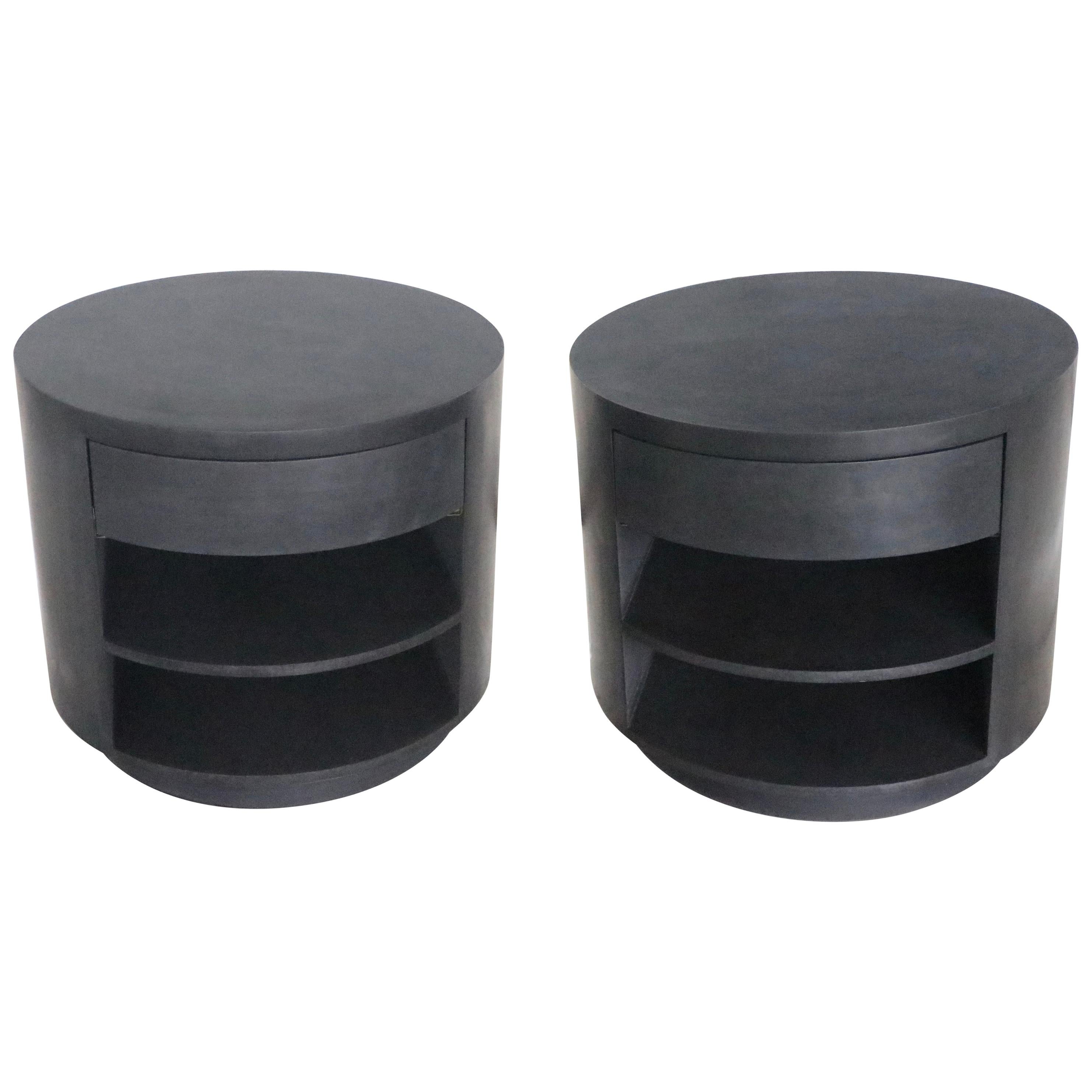 Vintage Round Iron Coated One Drawer End Tables or Nightstands at 1stDibs