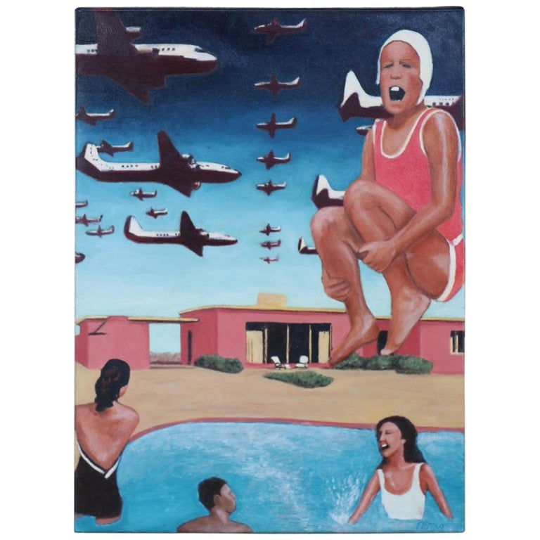 Oil by Noted Florida Artist Jay Fleming "Houses for the Atomic Age" For