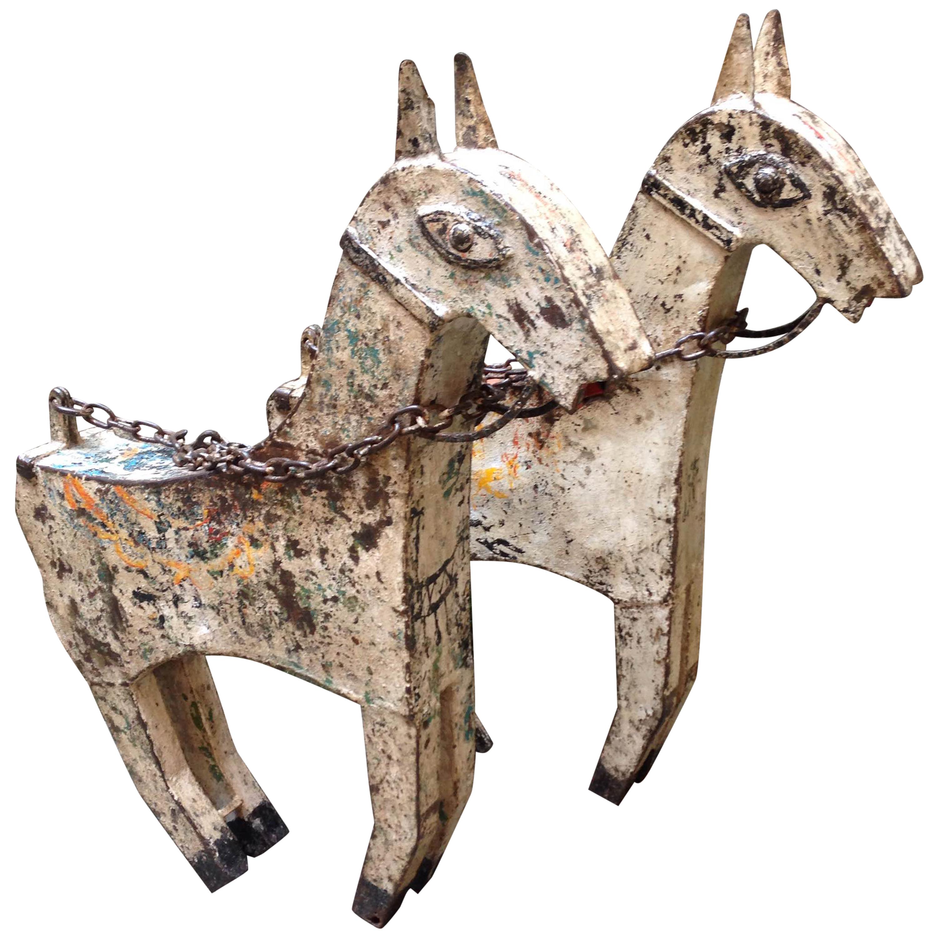 Early 20th Century, Indian Carousel Couple of Horses, 1940-1950 For Sale