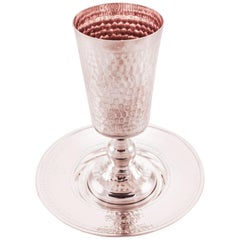 Hammered Sterling Kiddush Cup and Plate