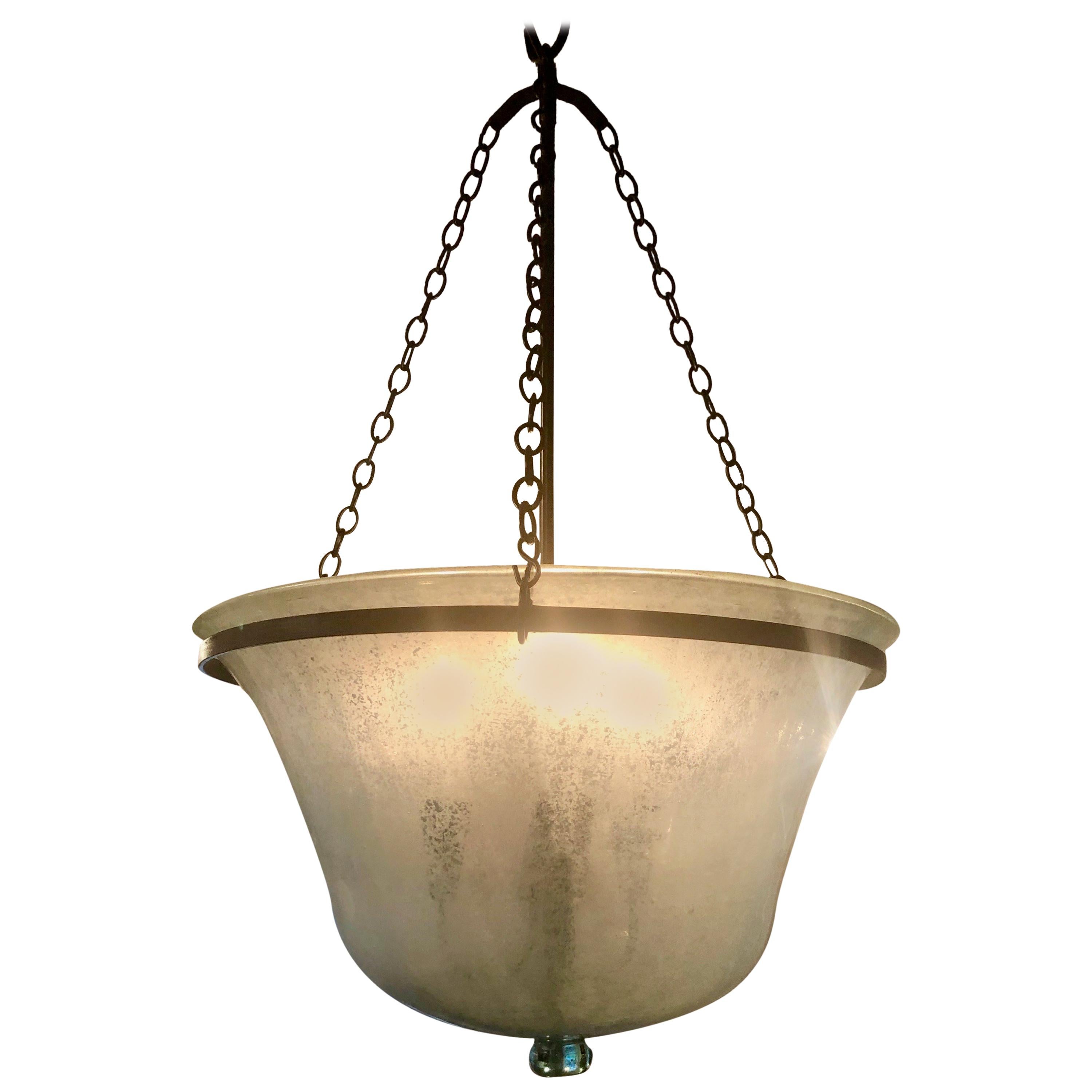 French Hand Blown 19th Century Melon Cloche Hanging Light