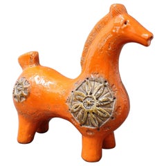 Orangefarbenes italienisches Keramikpferd von Aldo Londi für Bitossi:: ca. 1960er Jahre