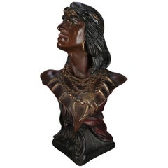 Vintage Chief Hawata Figural Chalkware American Indian Portrait Sculpture