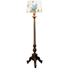 19th Century French Hand Painted and Carved Wood Floor Lamp Louis XVI Style