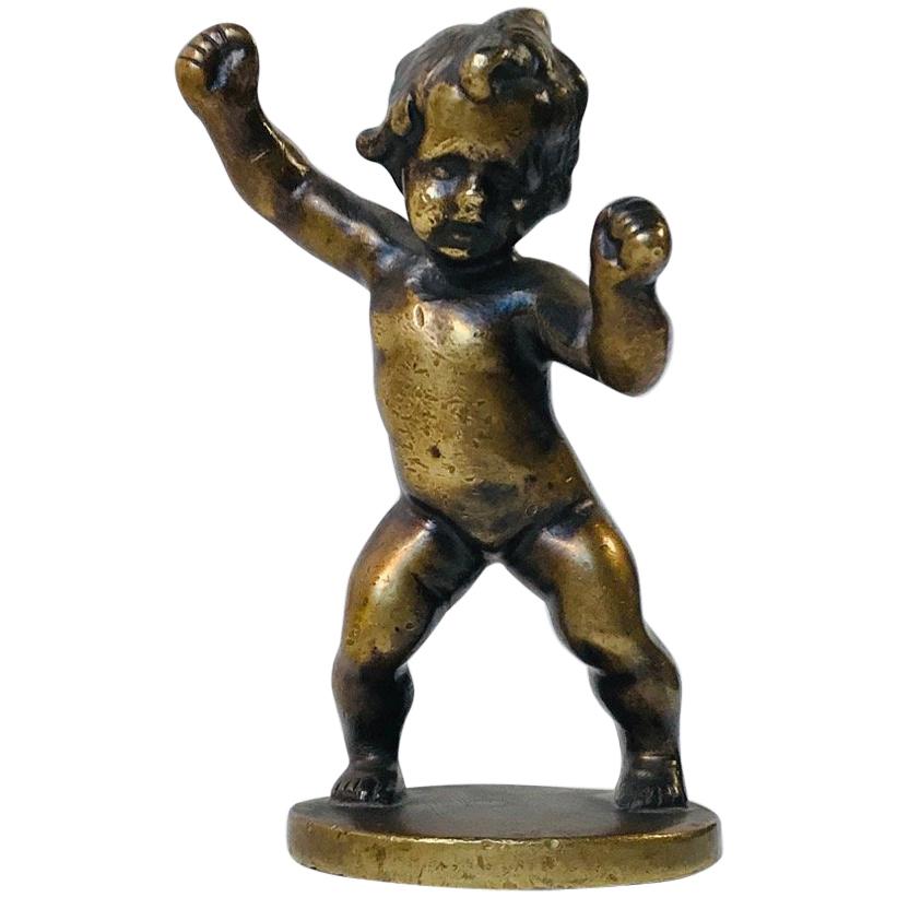Signed Antique Bronze of Dancing Baby Boy, circa 1900 For Sale