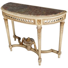 Antique French Louis XVI Neoclassical Painted, Gilt and Marble Console Table