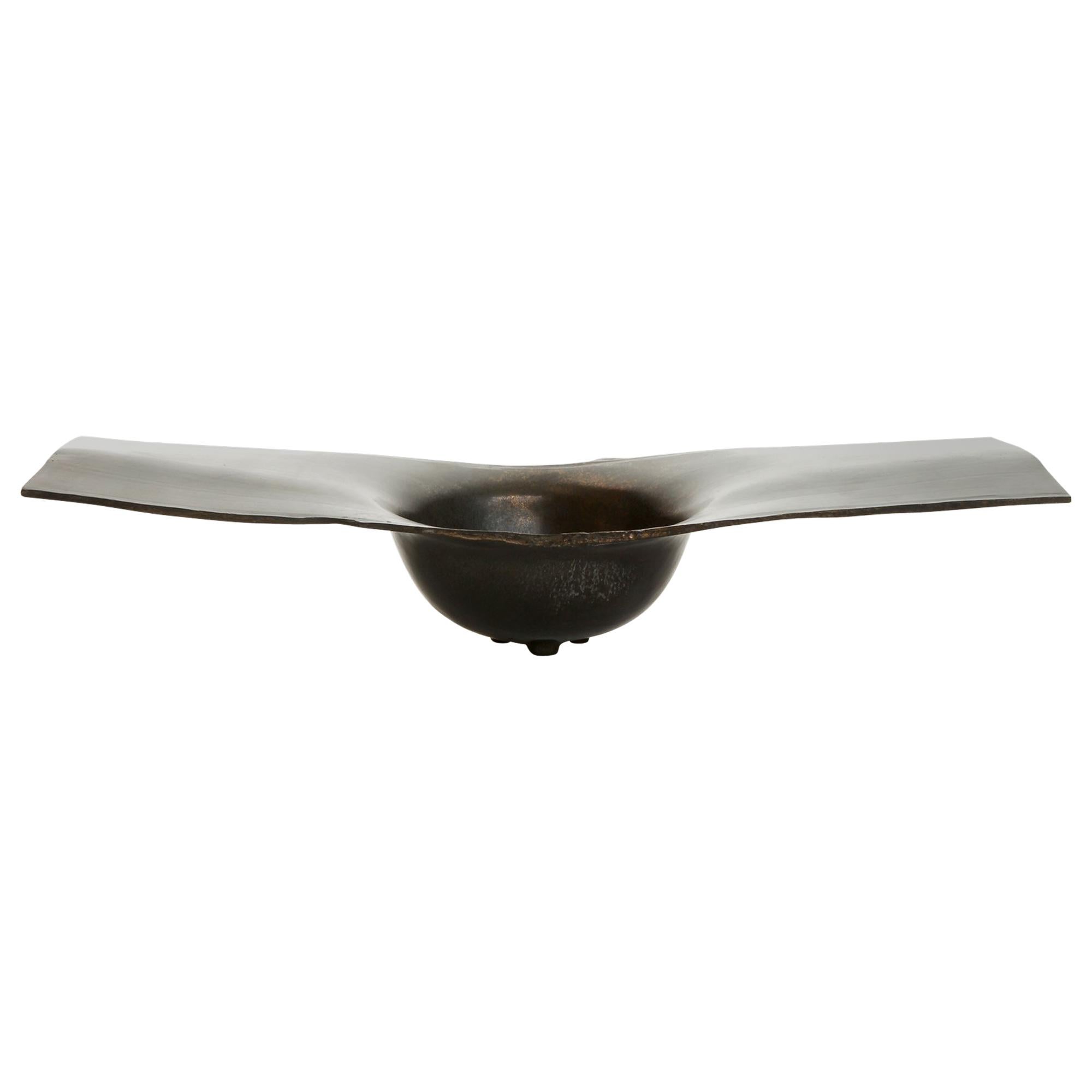 Solid Bronze ‘Sequoia’ Bowl/Winged Vessel/Footed Dish in Ebony Patina For Sale