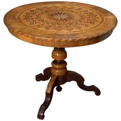 Antique Marquetry Pedestal Table, 19th Century