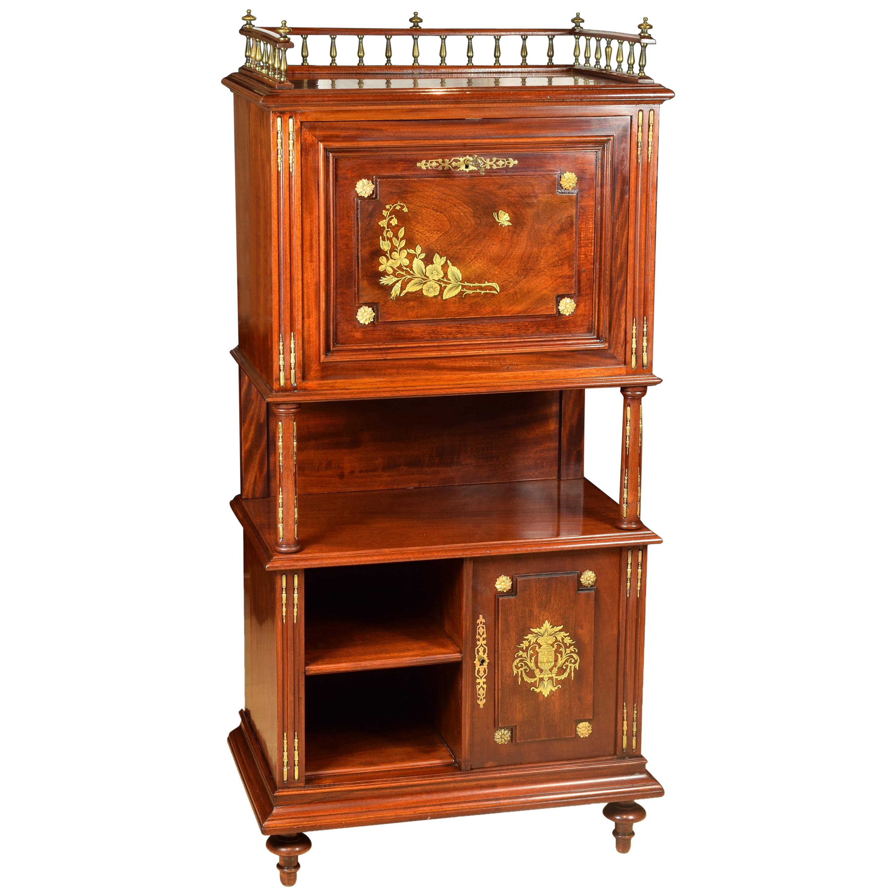 Cabinet with Writing Desk, Mahogany, Metal, 19th Century