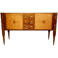 Italian Carved Two-Tone Wood Sideboard or Credenza by Pier Luigi Colli