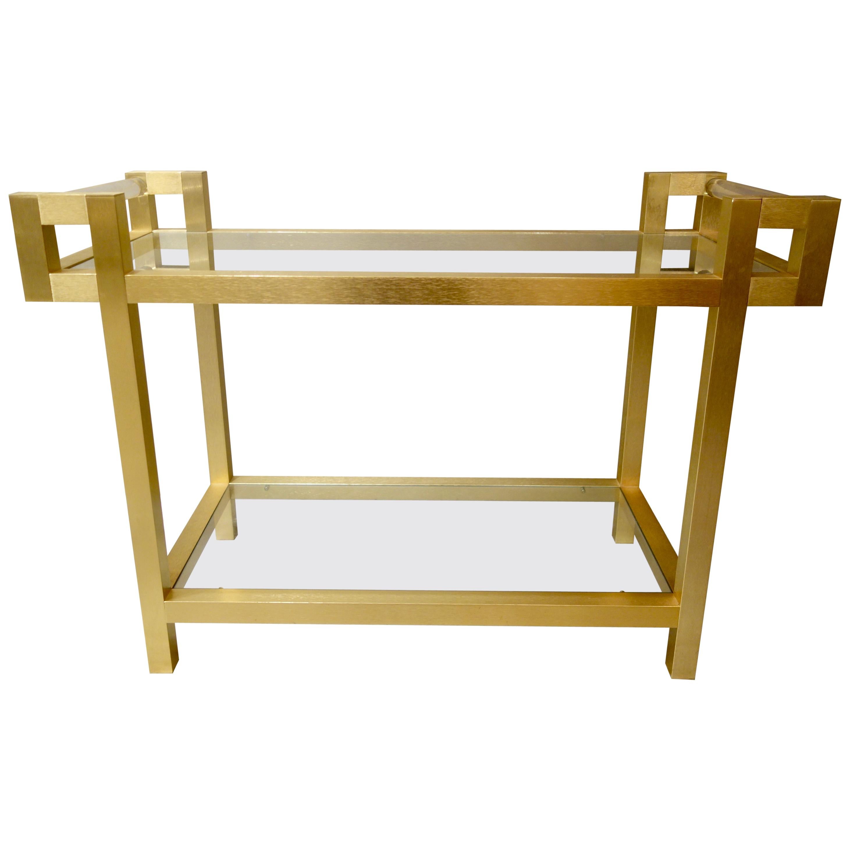 Italian Gold Tone Bar Cart with Lucite Handles Attributed to Romeo Rega