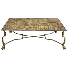 Rare Dolfins Neoclassical Brass Coffee Table with Beautiful Gold on Glass Top