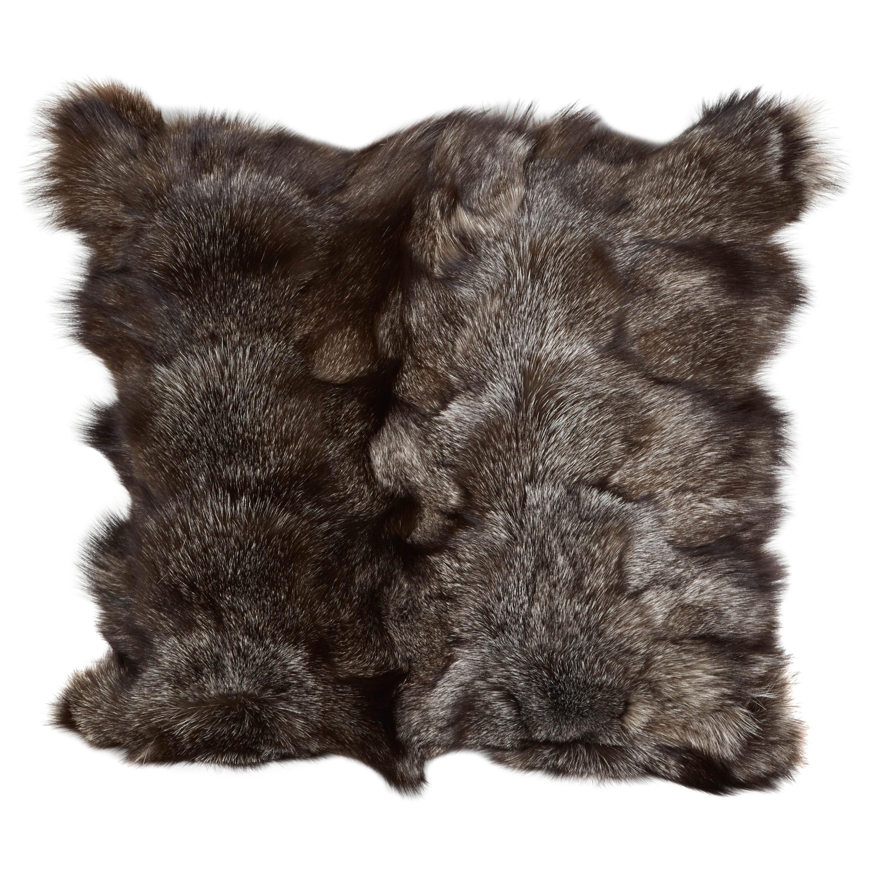 Genuine Silver Fox Fur Pillow with Cashmere Back