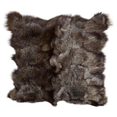 Coussins de luxe en fourrure de renard véritable dans des tons de gris